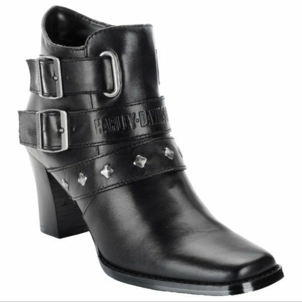 Harley-Davidson Black Leather Studded Ankle Boots